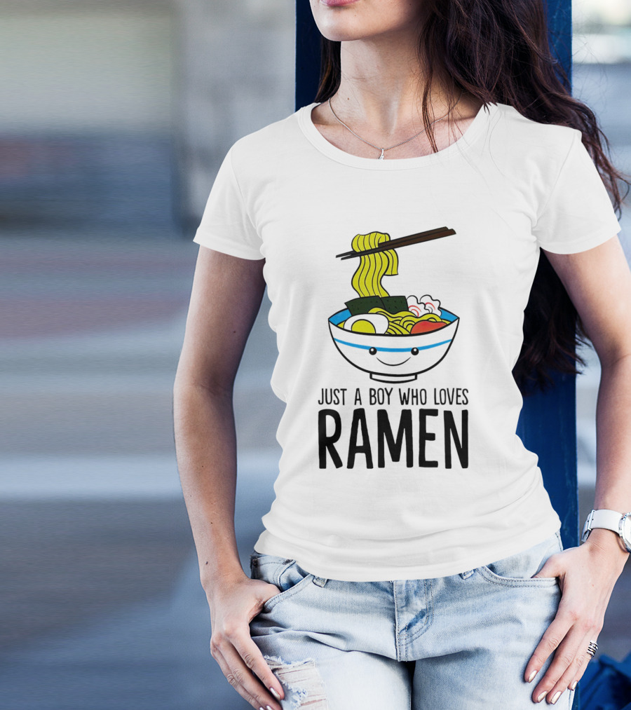 Just A Boy Who Loves Ramen Cute Smiling Bowl Of Noodles T-Shirt