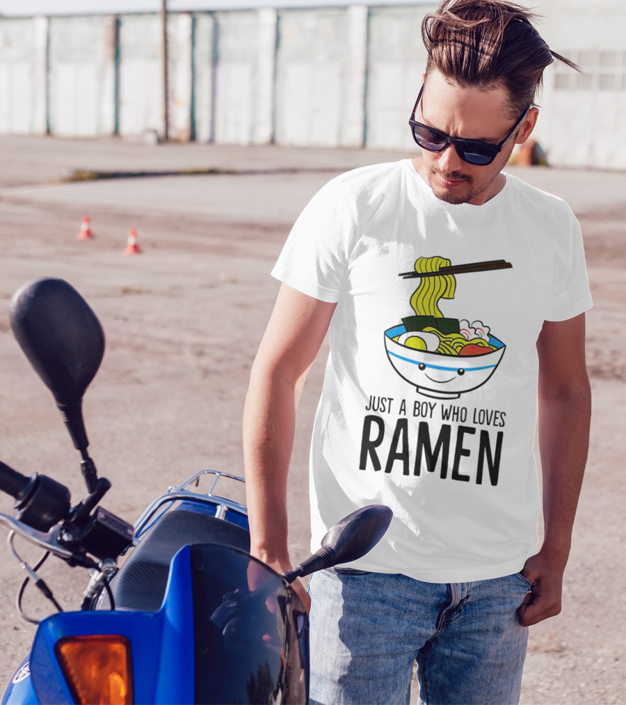 Just A Boy Who Loves Ramen Cute Smiling Bowl Of Noodles T-Shirt
