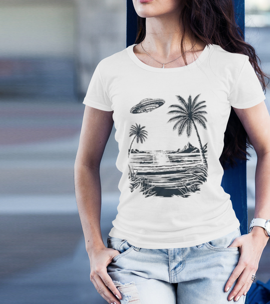 Into The AM Tropical Encounter Vintage UFO Palm Landscape T-Shirt