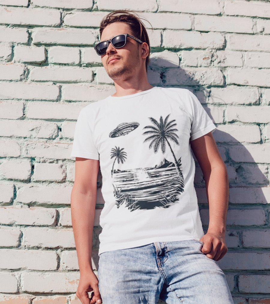 Into The AM Tropical Encounter Vintage UFO Palm Landscape T-Shirt