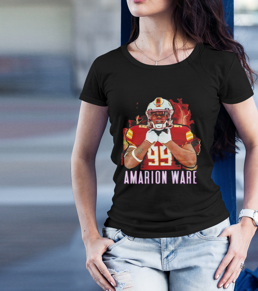 Amarion Ware ULM Warhawks 99 Football Player Lightning Background T-Shirt