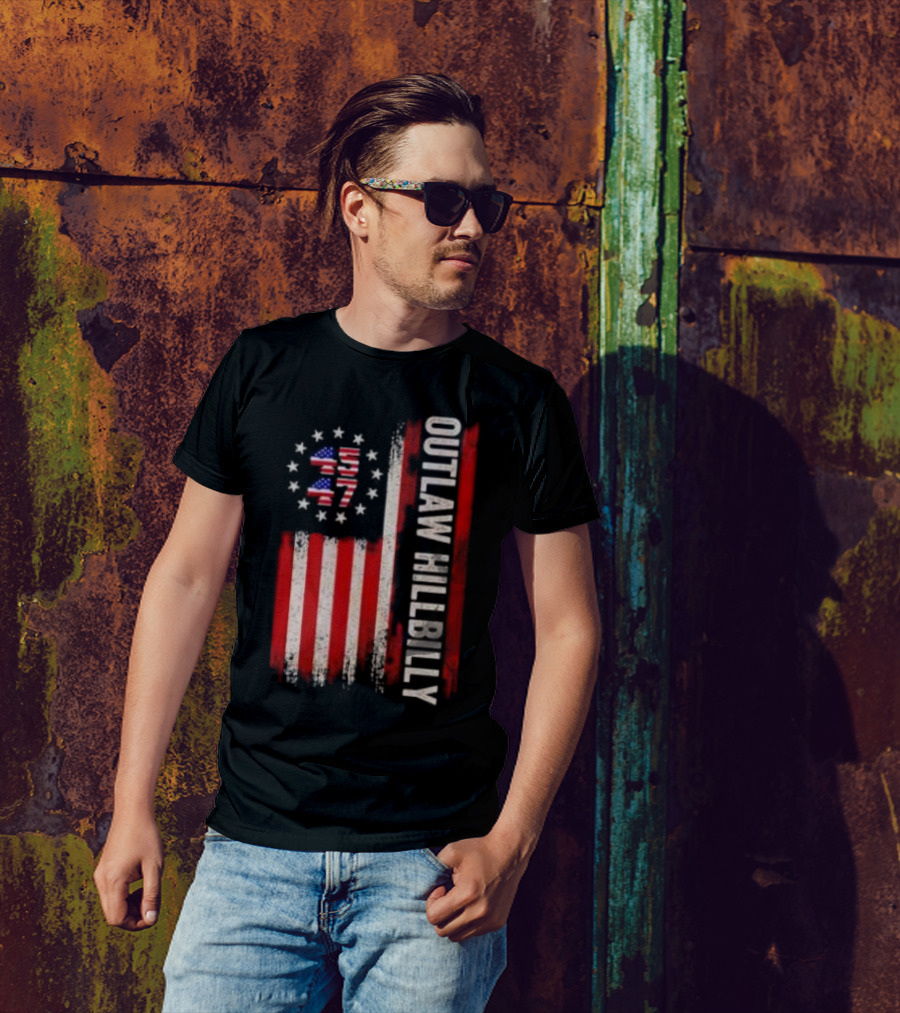 Outlaw Hillbilly American Flag 1776 Stars Stripes T-Shirt