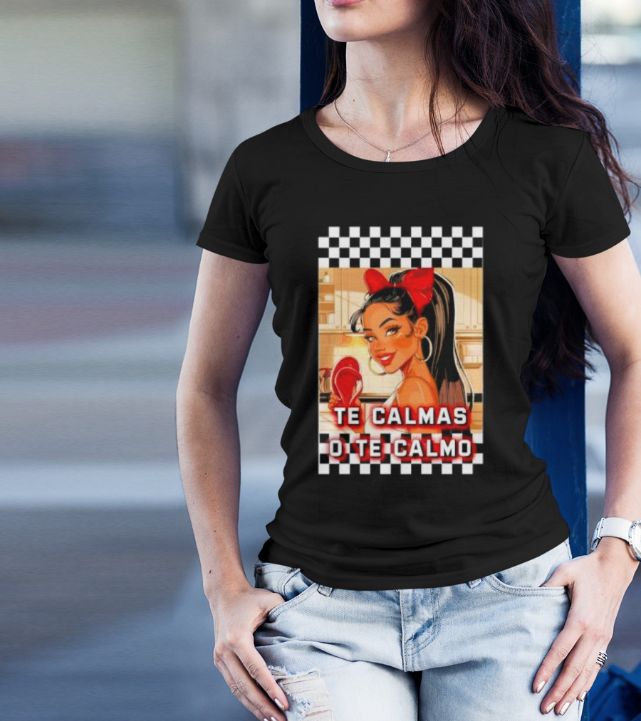 Te Calmas O Te Calmo Red Bandana Woman With Checkered Border T-Shirt