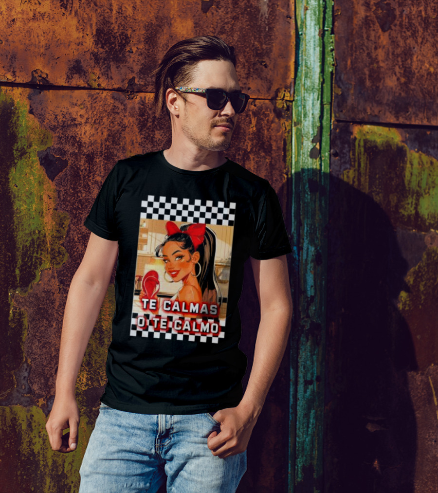 Te Calmas O Te Calmo Red Bandana Woman With Checkered Border T-Shirt