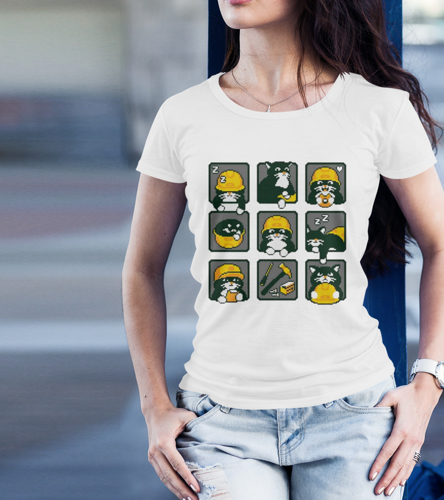 Cats In Construction Jobs Pixel Art Game T-Shirt