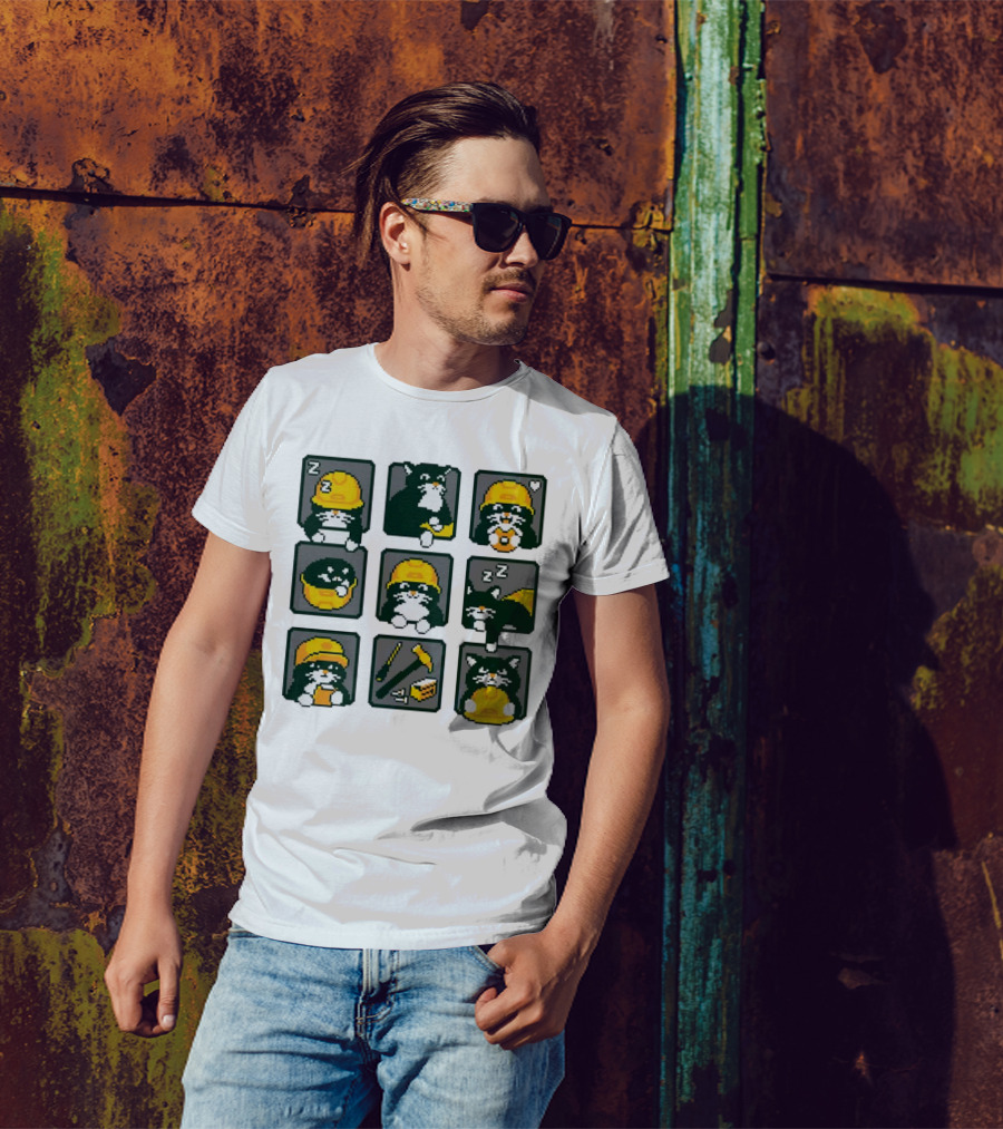 Cats In Construction Jobs Pixel Art Game T-Shirt