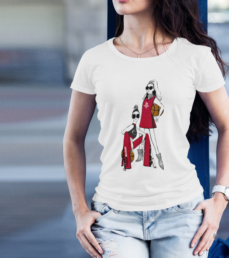 Houston Rockets G-III 4Her Basketball Girls Fitted Red Fashion Style With Basketballs T-Shirt