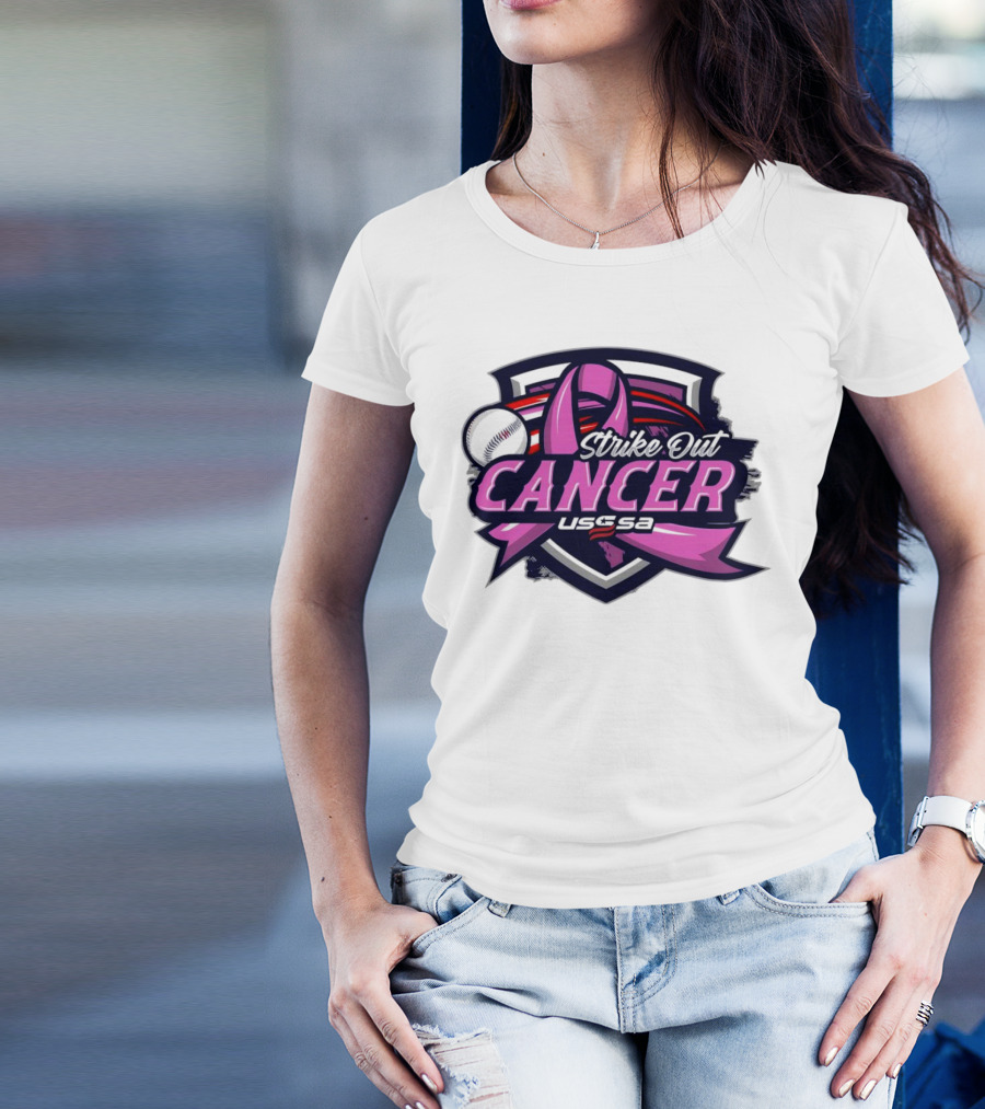 USSSA Arizona Baseball Strike Out Cancer 2024 Pink Ribbon And Baseball Shield T-Shirt