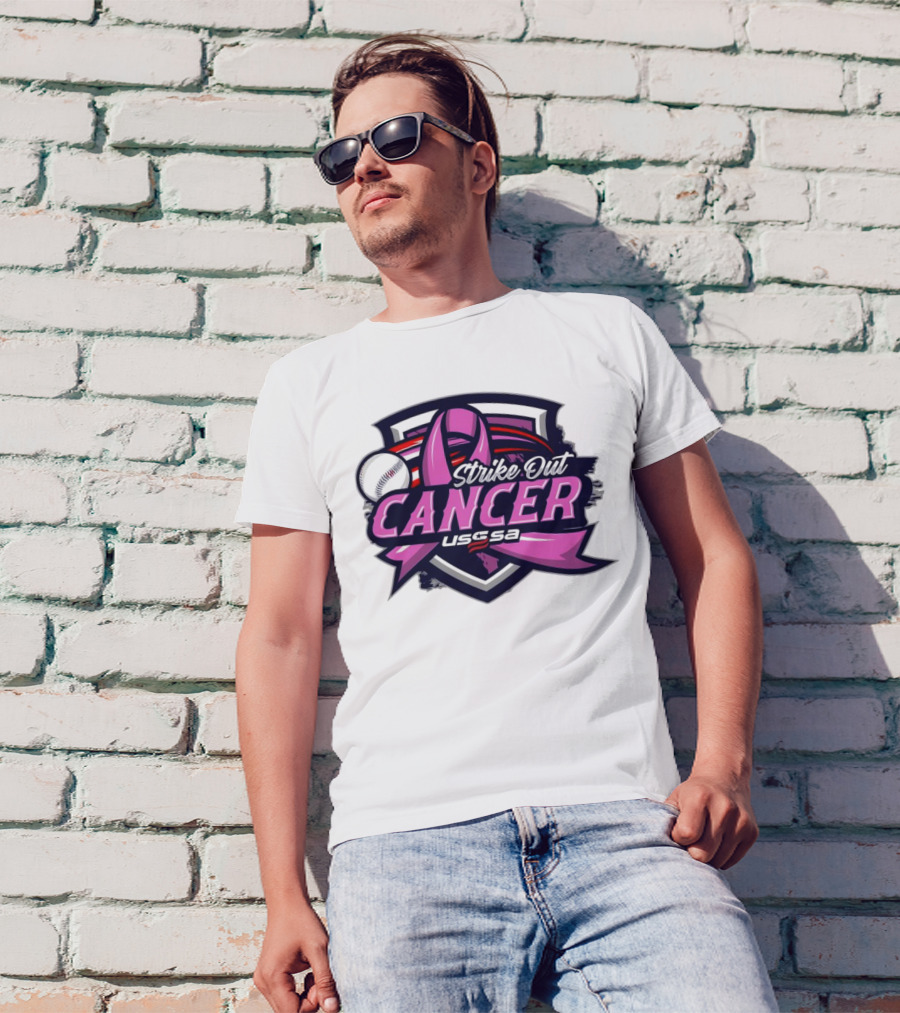 USSSA Arizona Baseball Strike Out Cancer 2024 Pink Ribbon And Baseball Shield T-Shirt