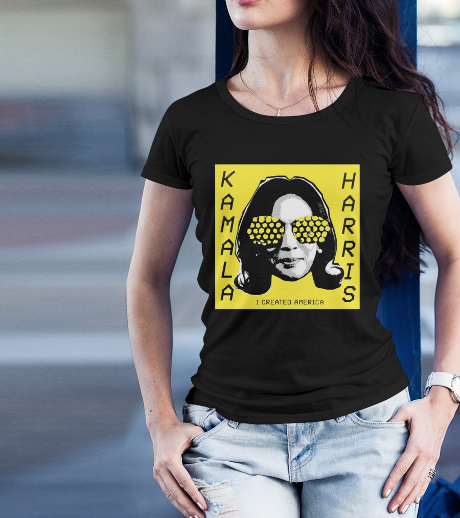 KAMALA HARRIS I CREATED AMERICA Yellow Print With Geometric Sunglasses T-Shirt