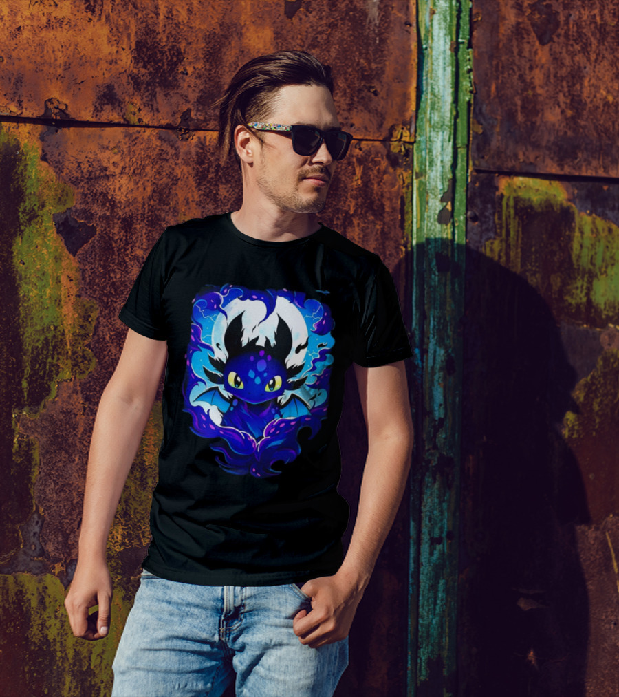 Toothless How To Train Your Dragon Darkness Cartoon Blue Flame T-Shirt