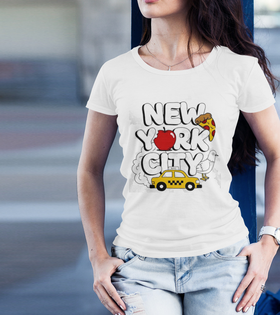 NEW YORK CITY Apple Pizza Taxi Pigeon T-Shirt