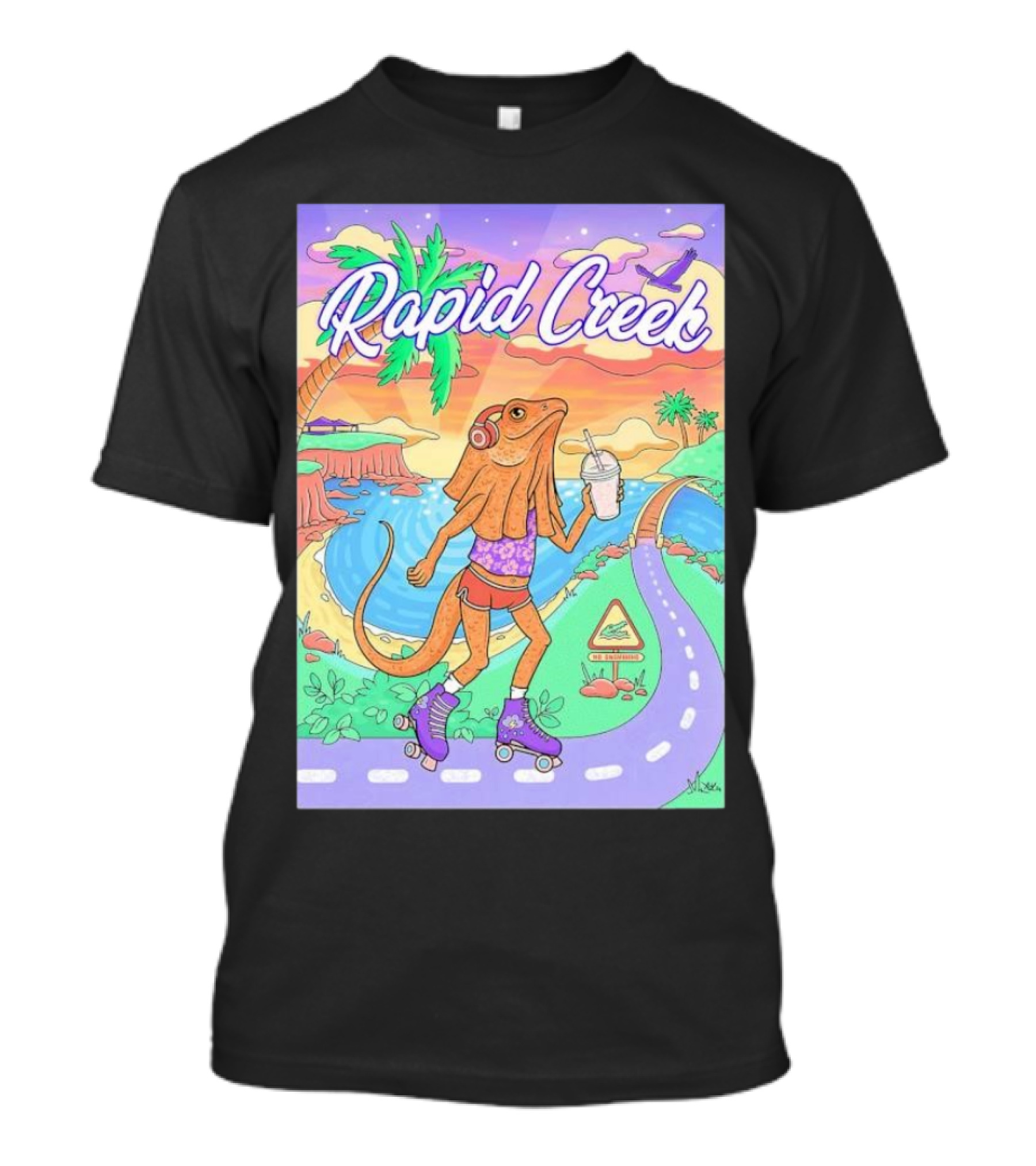 Rapid Creek Skateboarding Lizard Wizard With Headphones And Smoothie T-Shirt