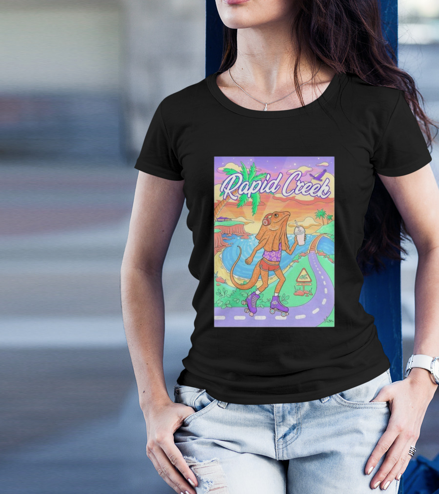 Rapid Creek Skateboarding Lizard Wizard With Headphones And Smoothie T-Shirt