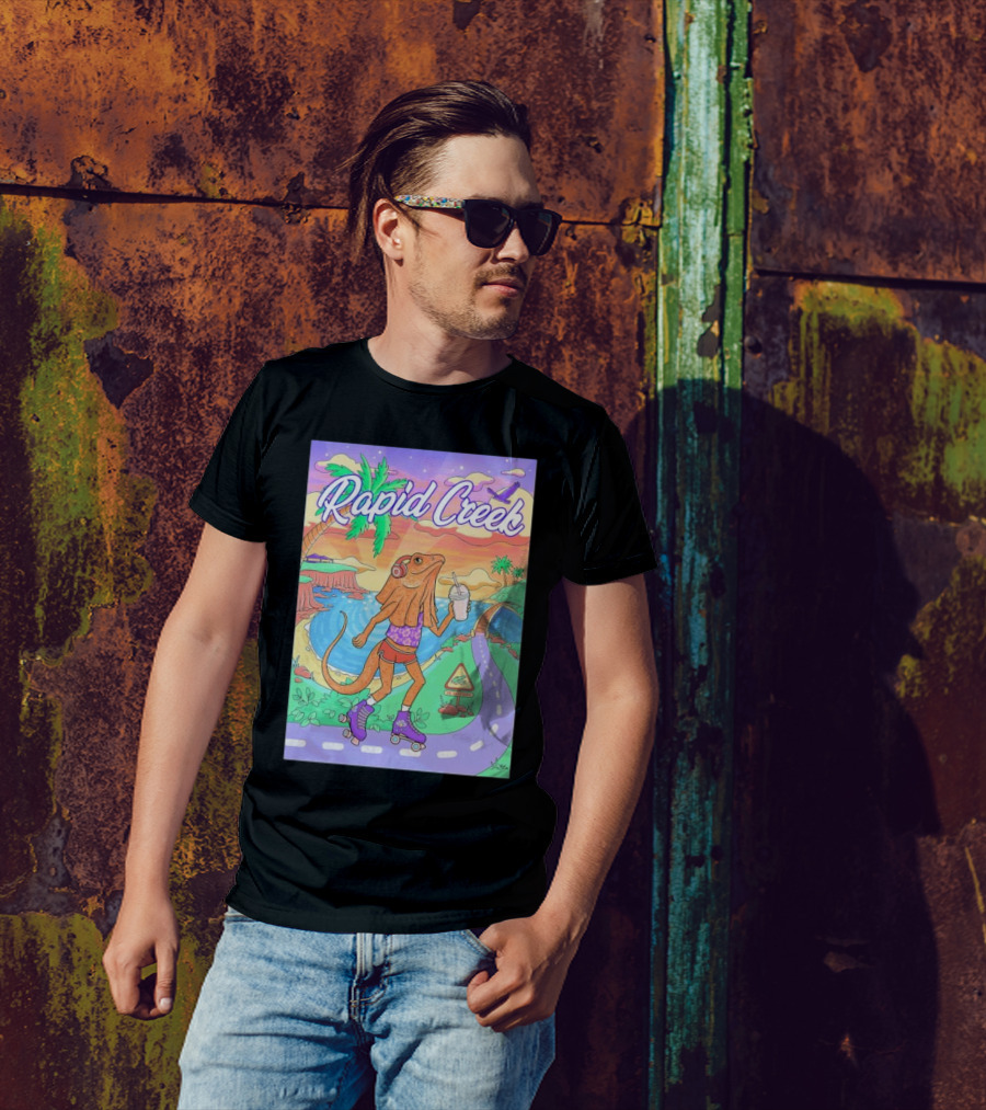 Rapid Creek Skateboarding Lizard Wizard With Headphones And Smoothie T-Shirt