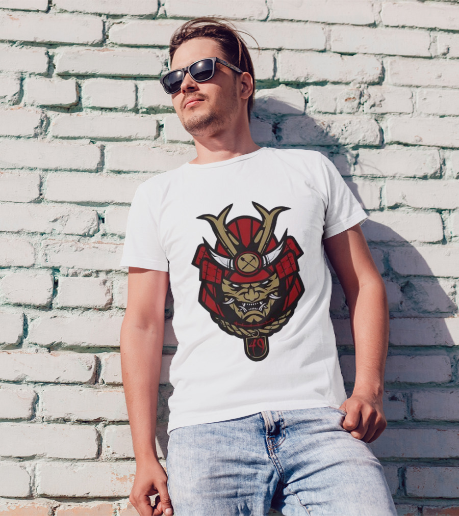 San Francisco 49ers Samurai Head With Crossed Axes And Number 49 T-Shirt