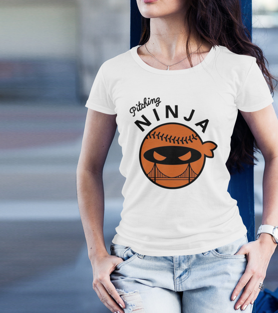 Pitching Ninja San Francisco Giants Orange Ball Face With Bridge T-Shirt