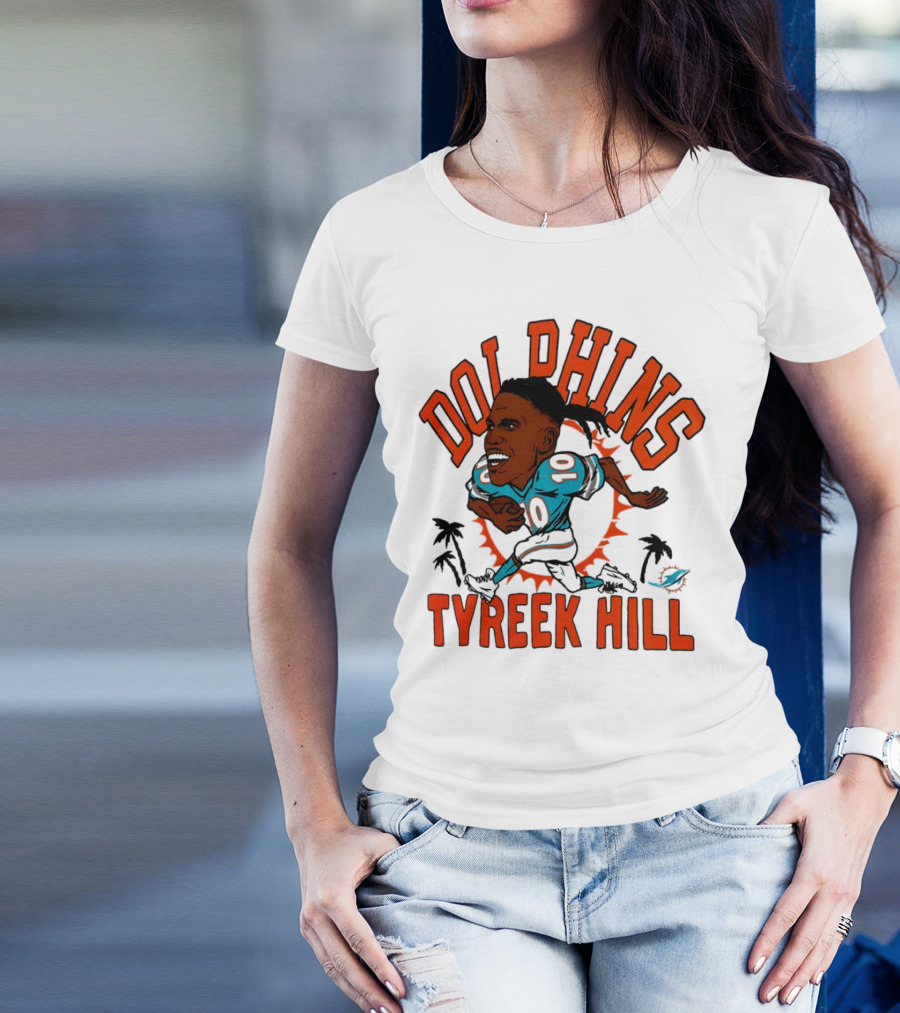Tyreek Hill Miami Dolphins Caricature Player Signature Dolphins T-Shirt