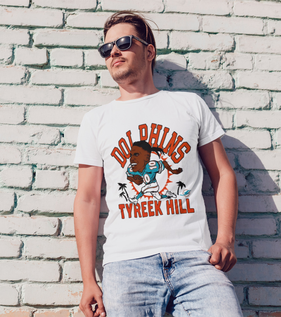 Tyreek Hill Miami Dolphins Caricature Player Signature Dolphins T-Shirt