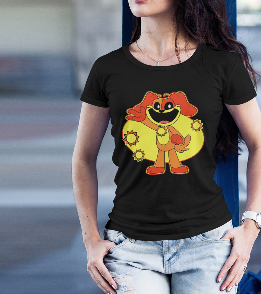 Dogday Smiling Critters Cheerful Cartoon Dog With Sun Icons T-Shirt