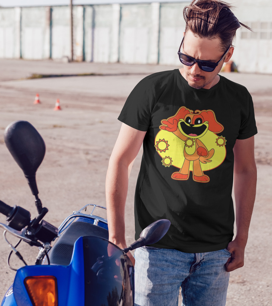 Dogday Smiling Critters Cheerful Cartoon Dog With Sun Icons T-Shirt