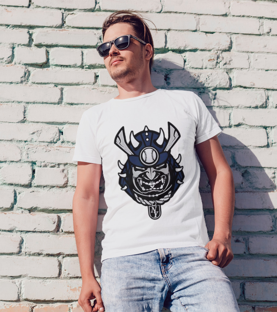 New York Yankees Samurai Helmet With Baseball And NY Initials T-Shirt