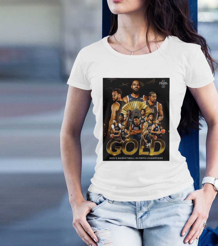 Paris 2024 Gold Men's Basketball Olympic Champions USA T-Shirt