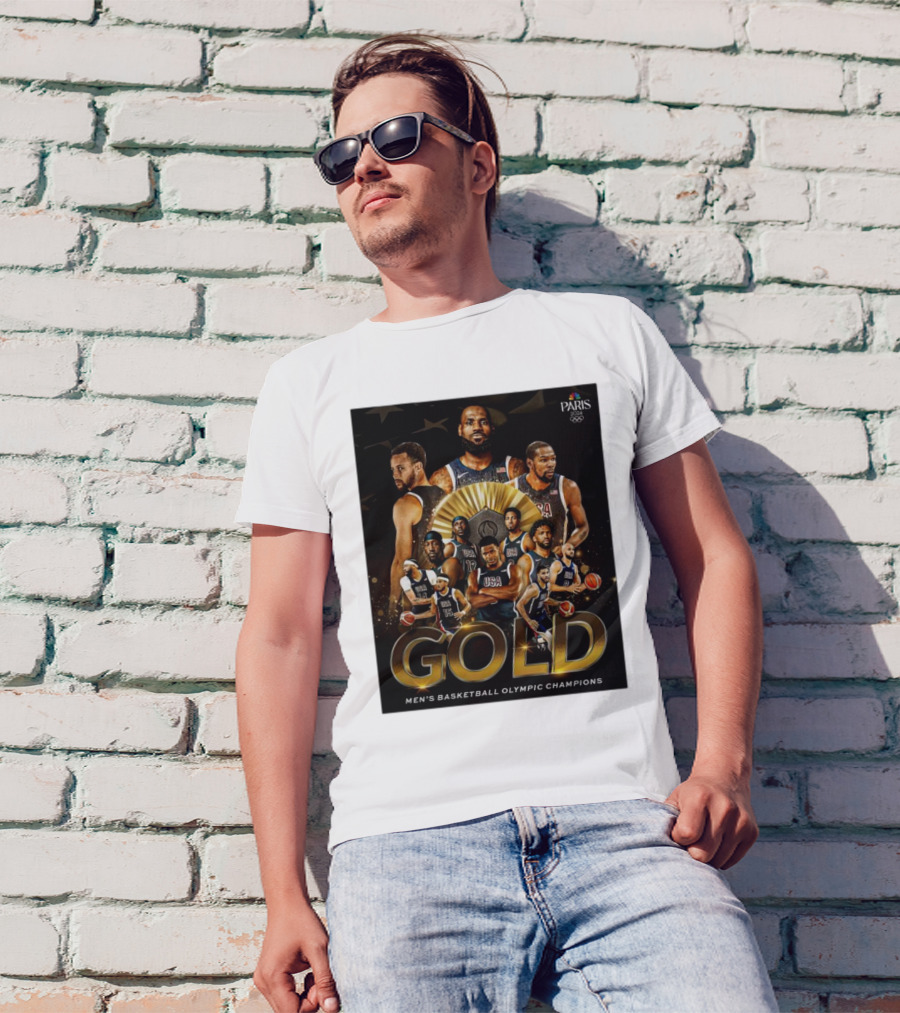 Paris 2024 Gold Men's Basketball Olympic Champions USA T-Shirt