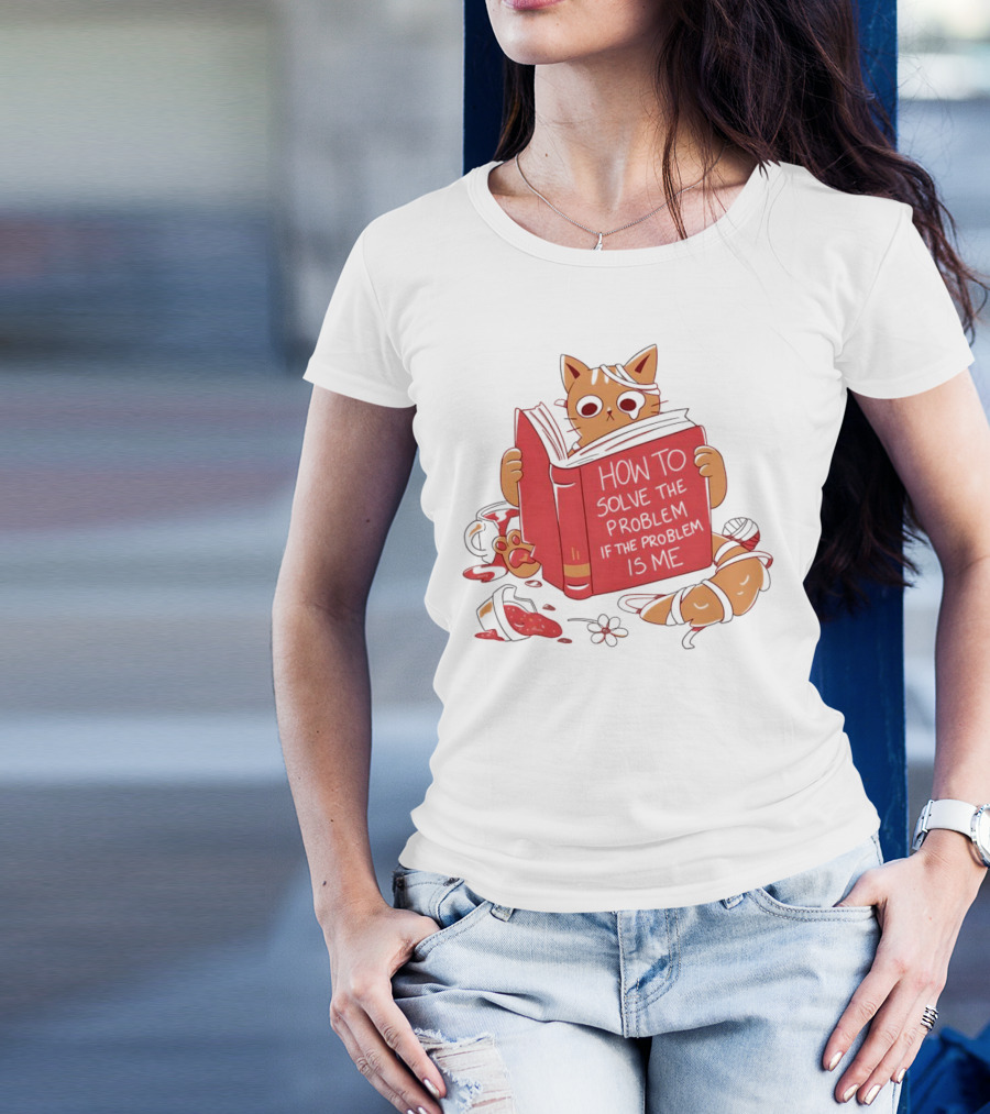 How To Solve The Problem If The Problem Is Me Cat Reading Book T-Shirt