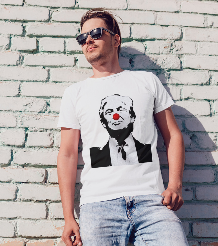 Clown Donald Trump Red Nose Black And White Image T-Shirt
