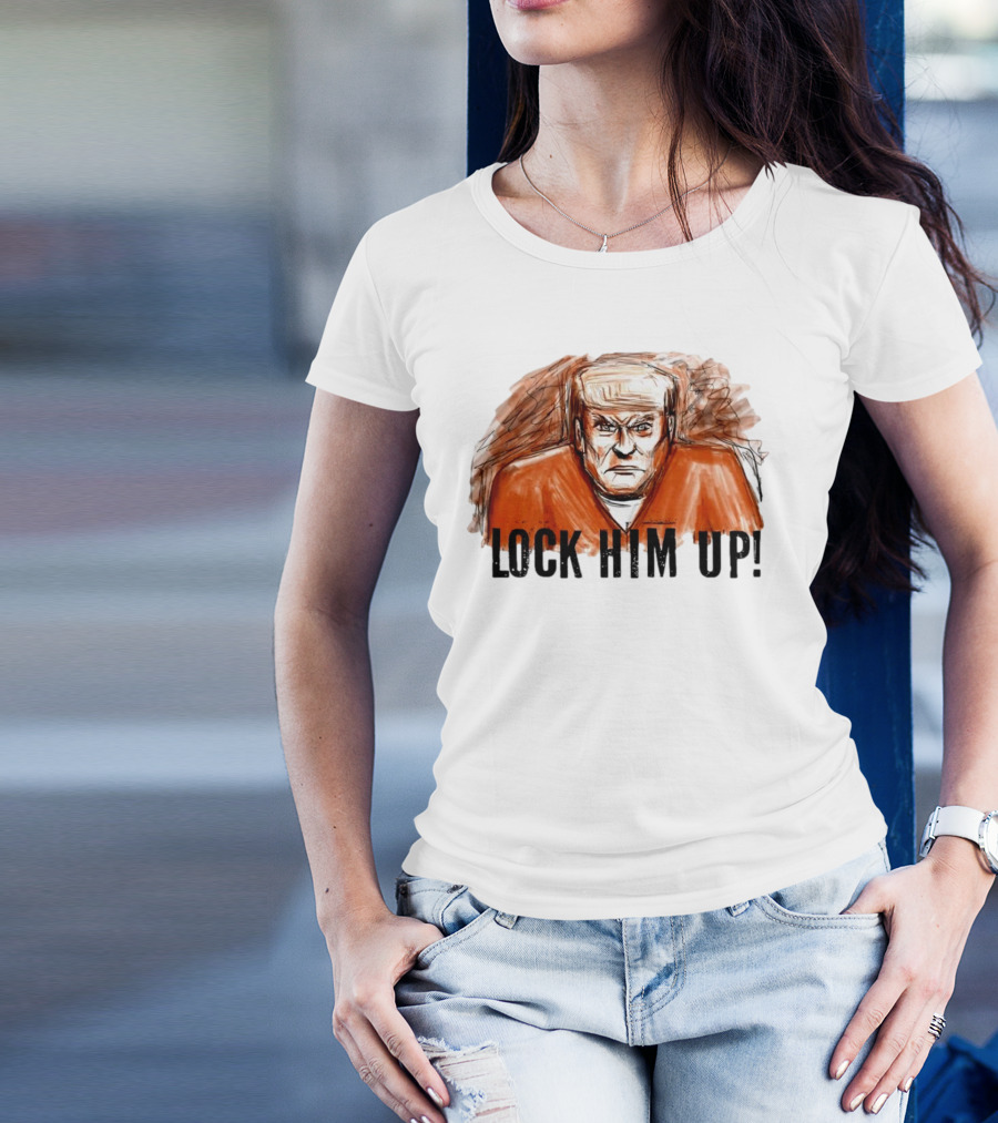Donald Trump Lock Him Up Political Satire Cartoon T-Shirt