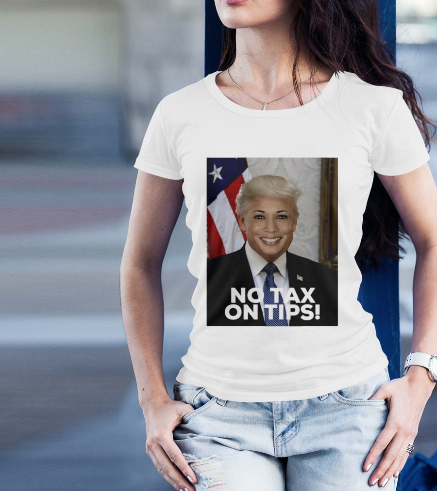 Donald Trump Kamala Harris Face Mashup No Tax On Tips T-Shirt