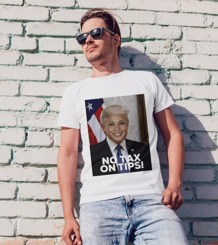 Donald Trump Kamala Harris Face Mashup No Tax On Tips T-Shirt