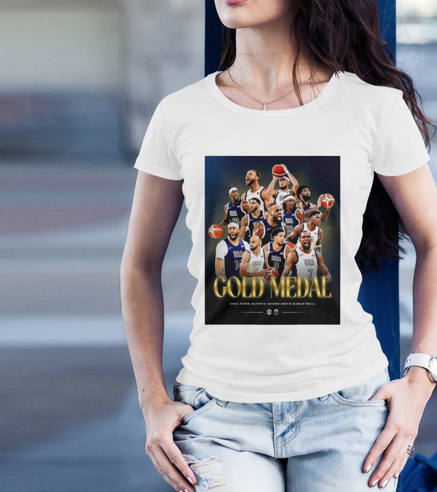 Gold Medal 2024 Paris Olympic Games USA Men’s Basketball Team Victory T-Shirt