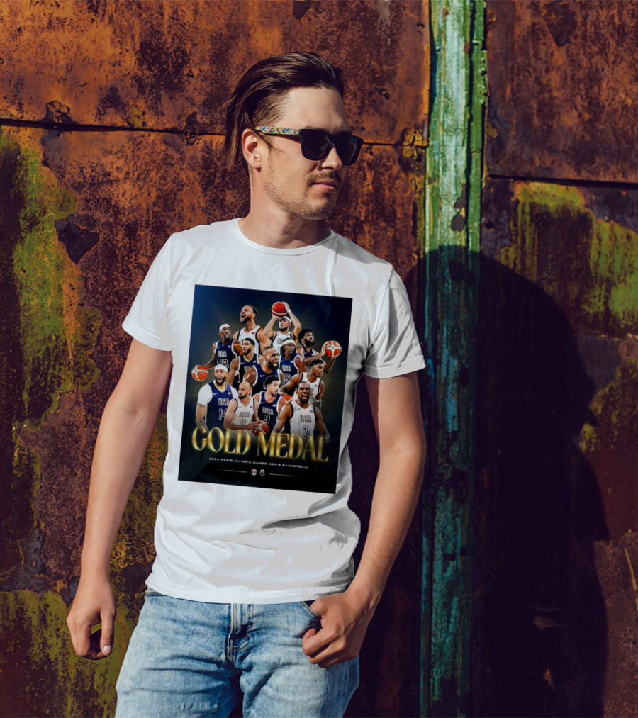 Gold Medal 2024 Paris Olympic Games USA Men’s Basketball Team Victory T-Shirt