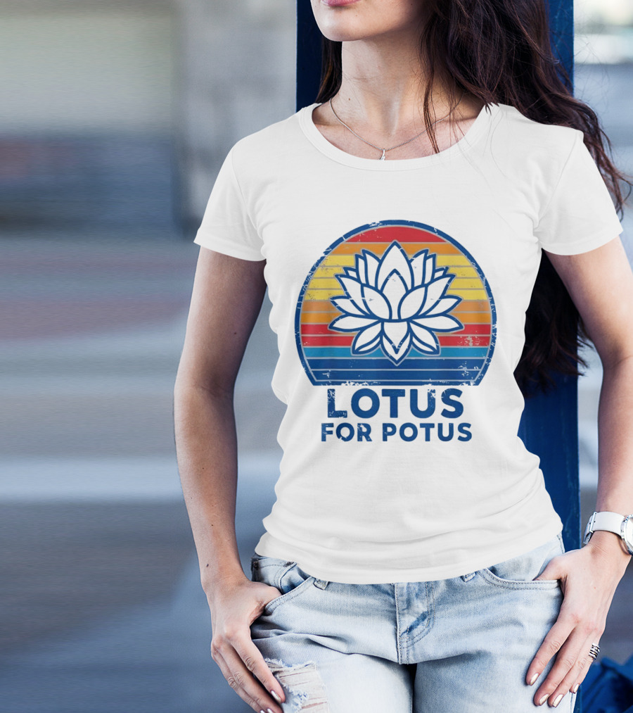 Lotus For Potus Kamala Harris 2024 Vintage Sunset Stripes T-Shirt
