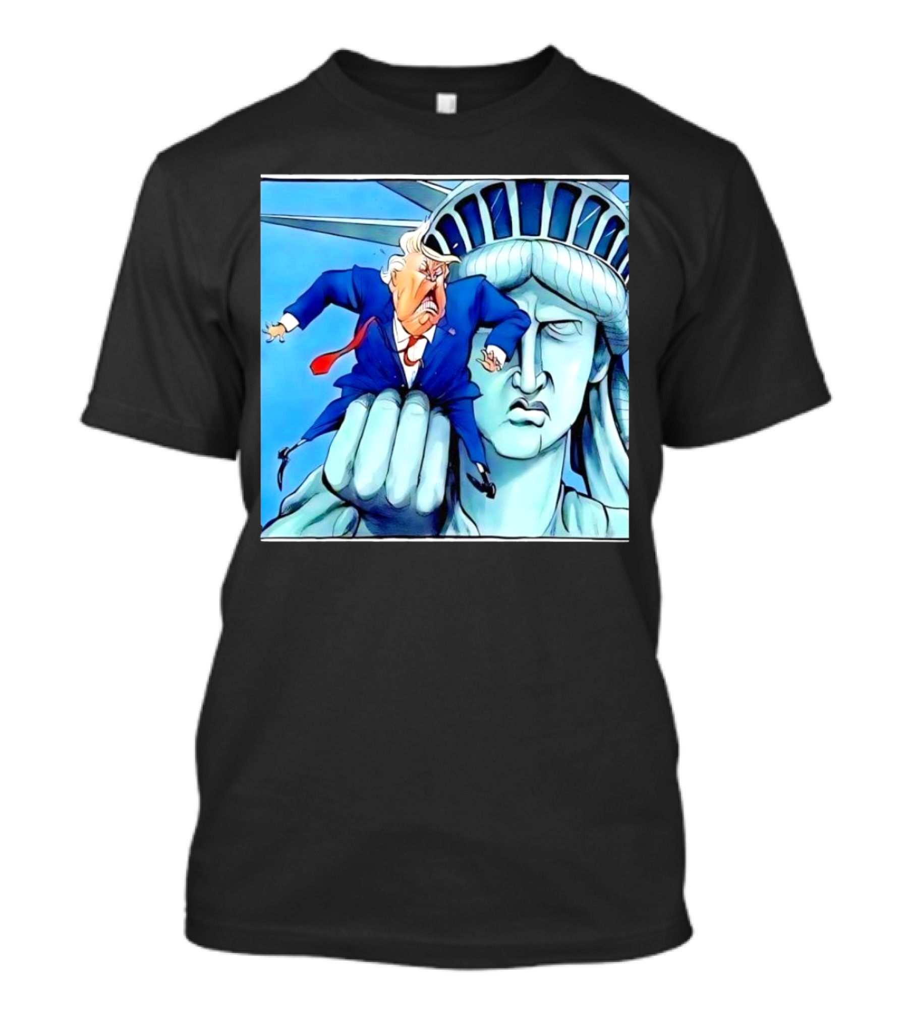 Statue Of Liberty Holds Trump In Cartoon T-Shirt