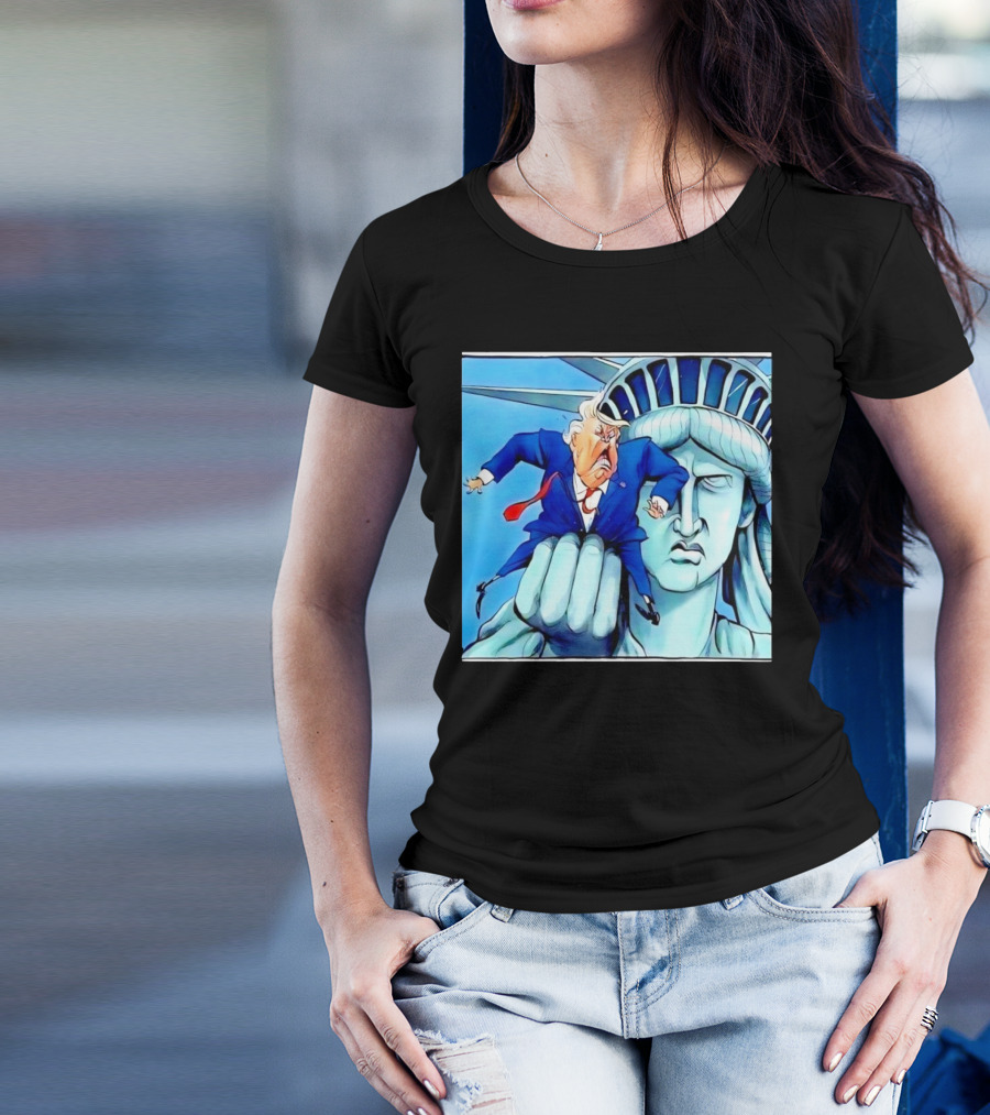 Statue Of Liberty Holds Trump In Cartoon T-Shirt