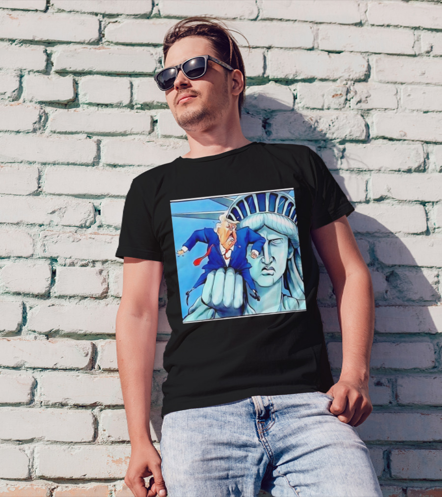 Statue Of Liberty Holds Trump In Cartoon T-Shirt