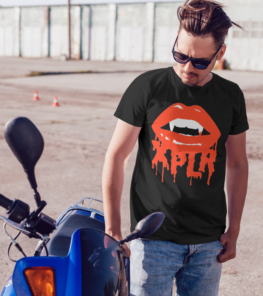 XPLR Fangs Back To School Dripping Red Lips T-Shirt