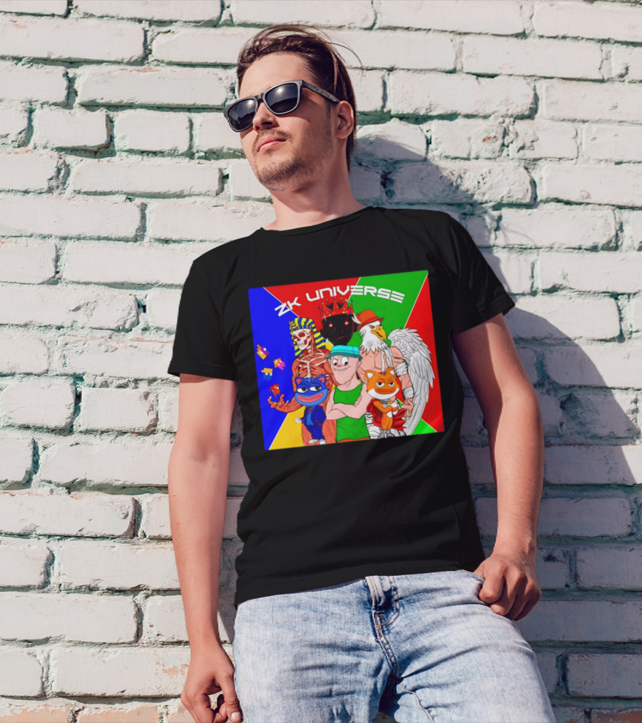 ZK Universe Colorful Characters With Pharaoh Skeleton, Crowned Figure, And Winged Eagle T-Shirt