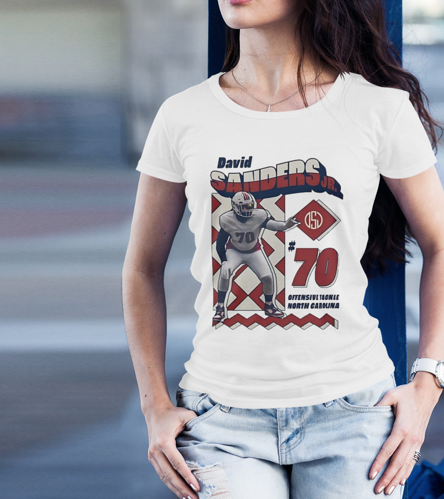 David Sanders Jr. 70 Offensive Tackle North Carolina Retro Football T-Shirt
