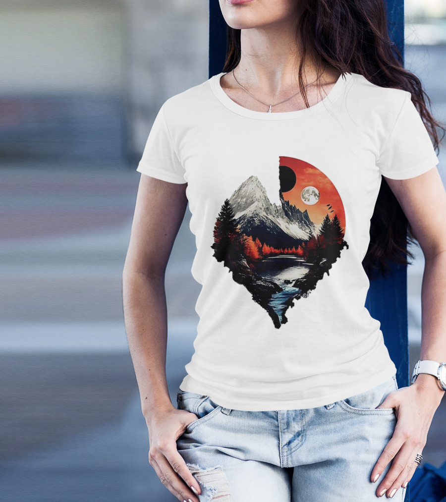 For Friends Family Couple Nature Mountain Sunset River Moon Forest T-Shirt