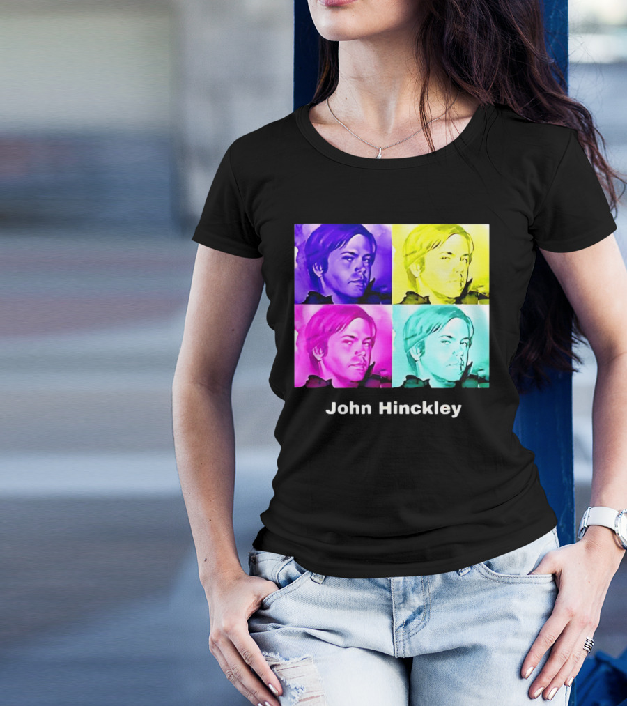 John Hinckley Pop Art Portrait Quad Color Blocks T-Shirt