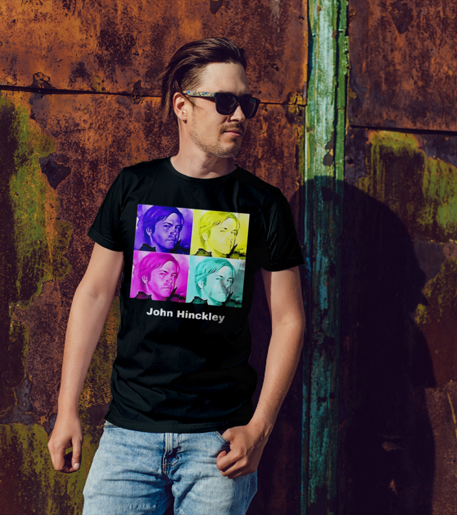 John Hinckley Pop Art Portrait Quad Color Blocks T-Shirt