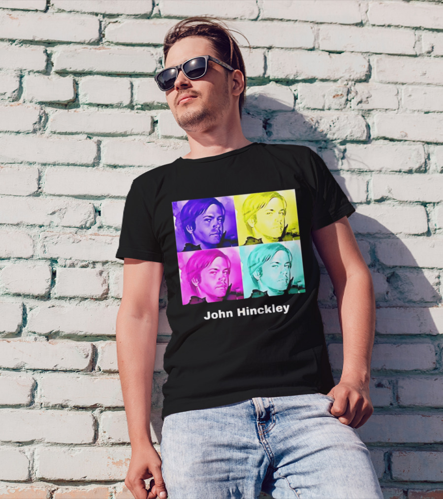 John Hinckley Pop Art Portrait Quad Color Blocks T-Shirt