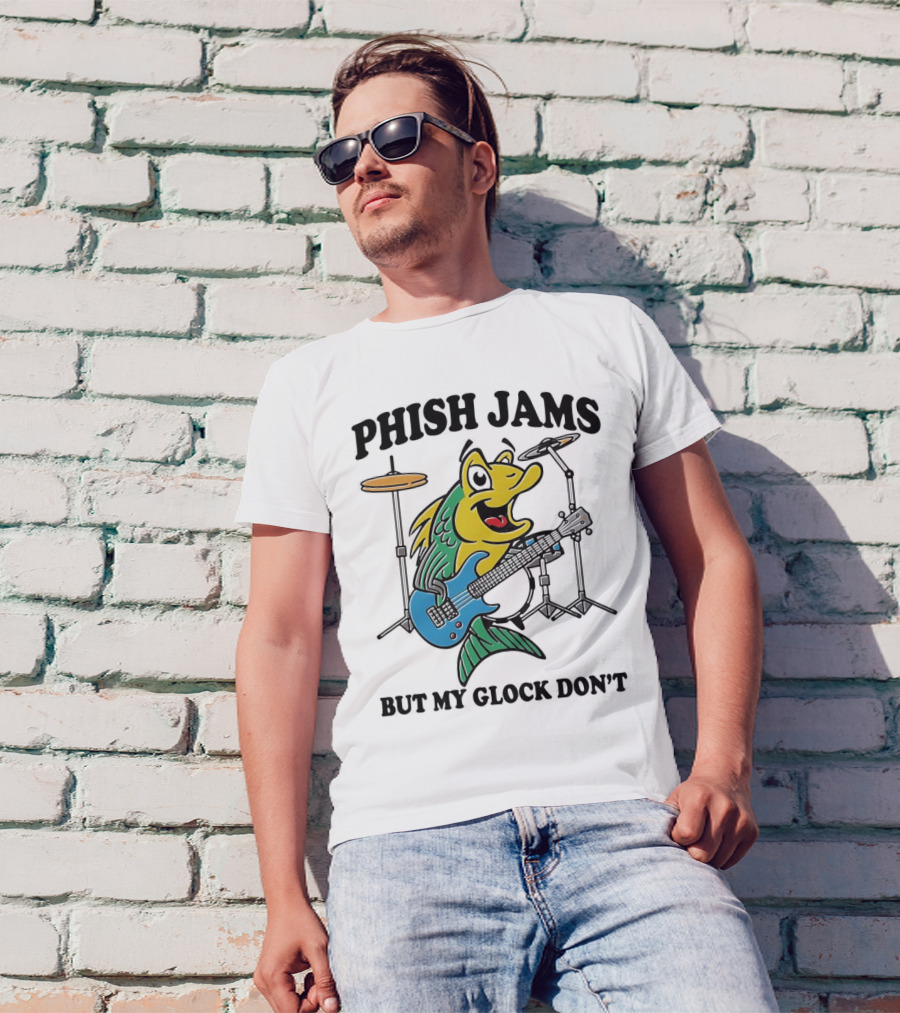 Phish Jams But My Glock Don’t Fish Guitar Drums Cartoon T-Shirt