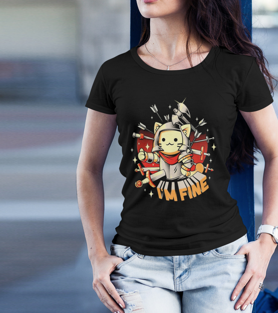 I'm Fine Soldier Cat With Armor And Weapons T-Shirt