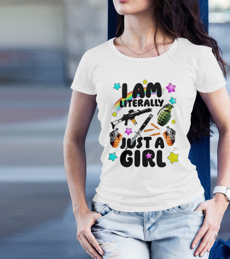 I Am Literally Just A Girl Rainbow Grenade Stars Guns T-Shirt