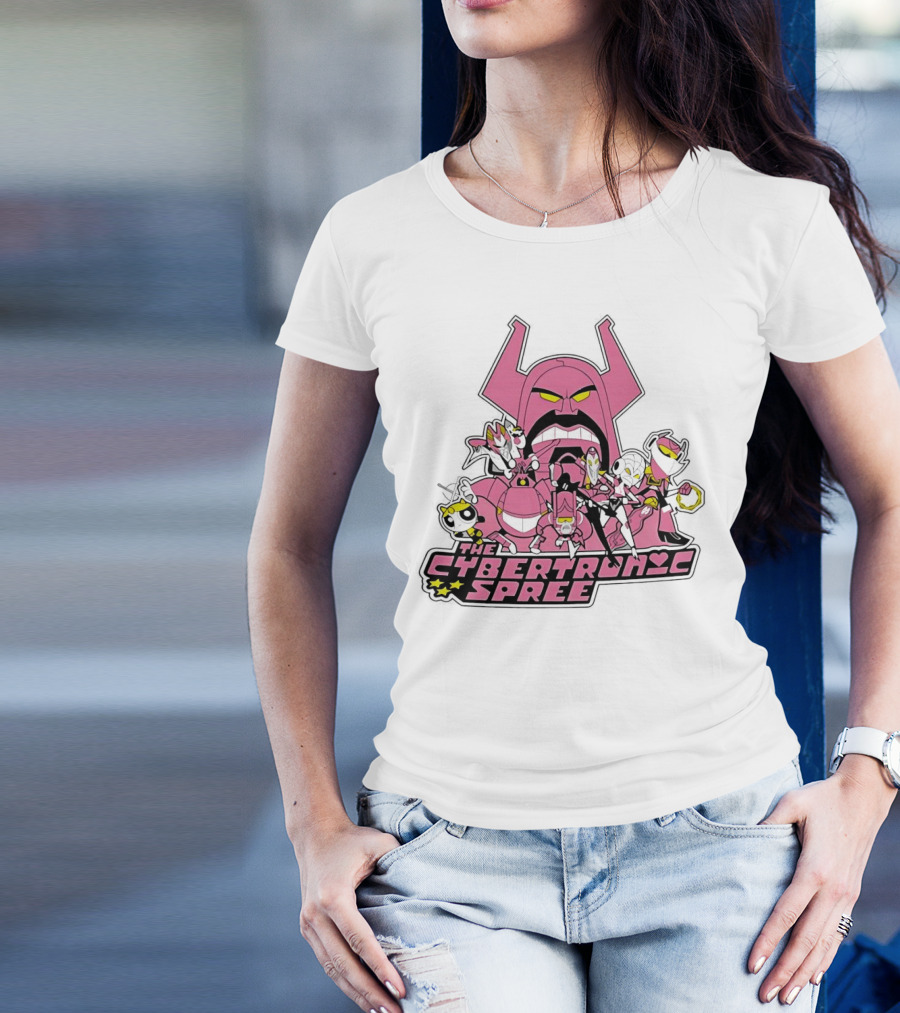 The Cybertronic Spree Cartoon Characters With Robot Helmets And Pink Armor T-Shirt